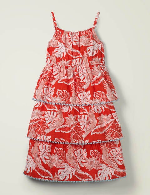 Tiered Woven Dress - Mallow Red Parakeet Palm Tiered Woven Dress - Mallow Red Parakeet Palm