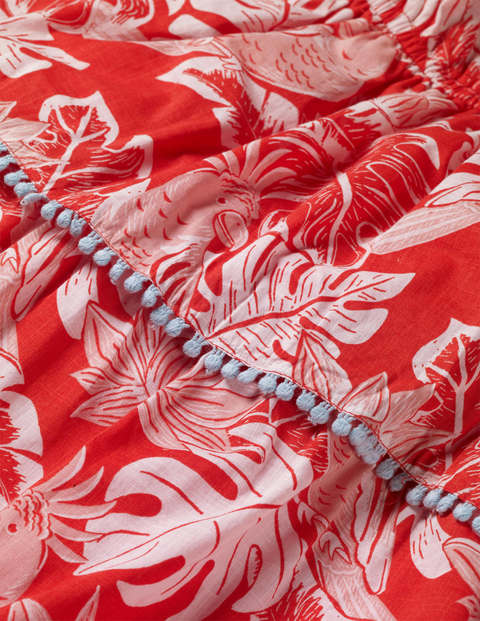 Tiered Woven Dress - Mallow Red Parakeet Palm Tiered Woven Dress - Mallow Red Parakeet Palm