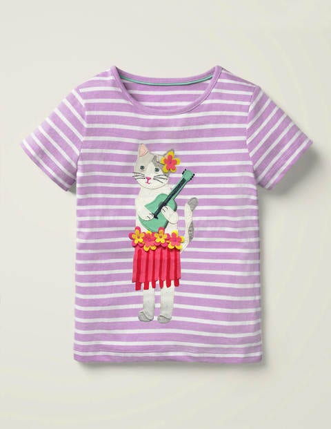 Tassel Appliqué T-Shirt - Cool Violet Purple/White Cat Tassel Appliqué T-Shirt - Cool Violet Purple/White Cat