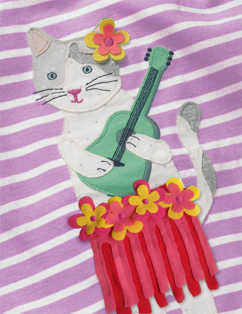 Tassel Appliqué T-Shirt - Cool Violet Purple/White Cat Tassel Appliqué T-Shirt - Cool Violet Purple/White Cat