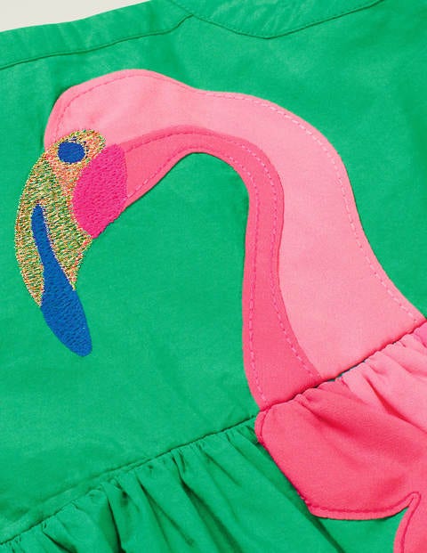 Embellished Frill Sleeve Dress - Emerald Green Flamingo Embellished Frill Sleeve Dress - Emerald Green Flamingo