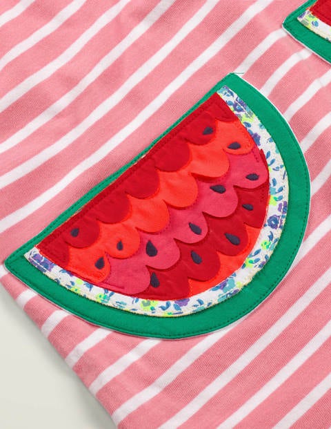 Stripy Appliqué Pocket Tunic - Pink Lemonade/White Watermelon Stripy Appliqué Pocket Tunic - Pink Lemonade/White Watermelon