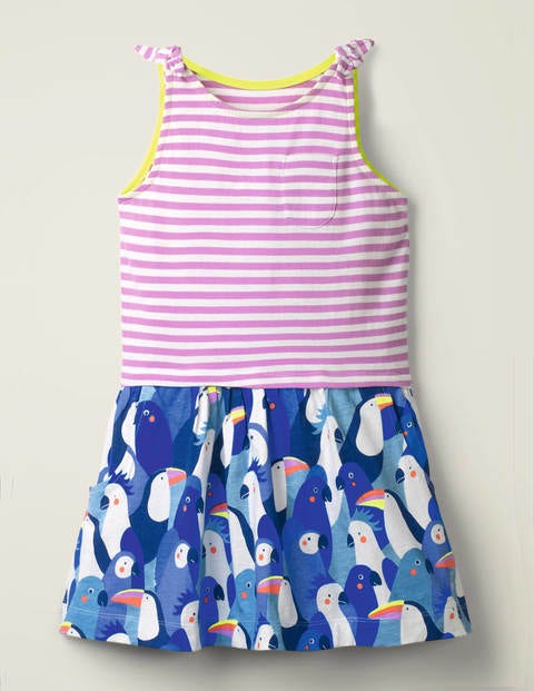 Hotchpotch Bow Jersey Dress - Surfboard Blue Tropical Birds Hotchpotch Bow Jersey Dress - Surfboard Blue Tropical Birds