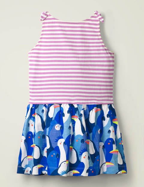 Hotchpotch Bow Jersey Dress - Surfboard Blue Tropical Birds Hotchpotch Bow Jersey Dress - Surfboard Blue Tropical Birds