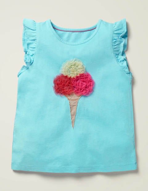 Flutter Tulle Appliqué Top - Light Celeste Blue Ice Cream Flutter Tulle Appliqué Top - Light Celeste Blue Ice Cream