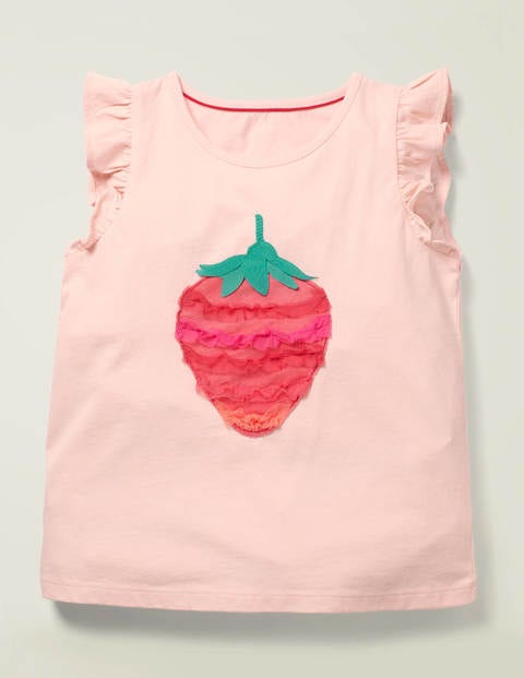 Top en tulle volanté à appliqués - Fraise rose Provence poudré Top en tulle volanté à appliqués - Fraise rose Provence poudré