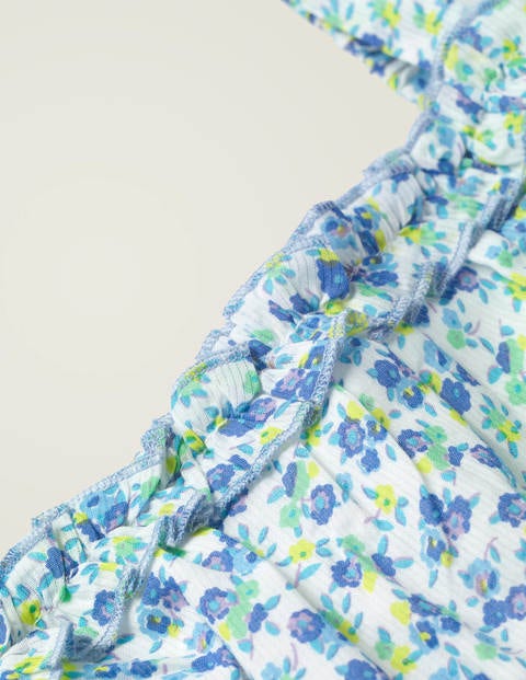 Combishort tissé et volanté - Motif violette bleu ciel Combishort tissé et volanté - Motif violette bleu ciel