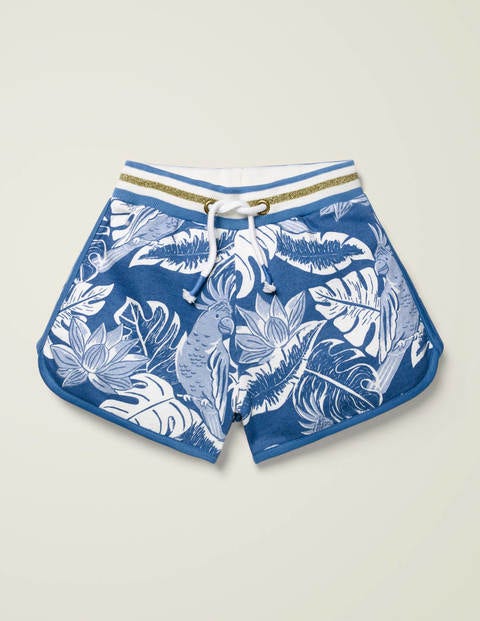 Sparkle Waist Jersey Shorts - Sky Blue Etched Parakeet Palm Sparkle Waist Jersey Shorts - Sky Blue Etched Parakeet Palm