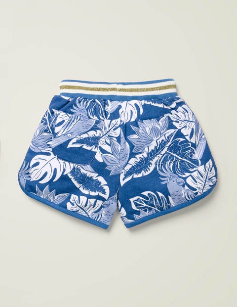 Sparkle Waist Jersey Shorts - Sky Blue Etched Parakeet Palm Sparkle Waist Jersey Shorts - Sky Blue Etched Parakeet Palm