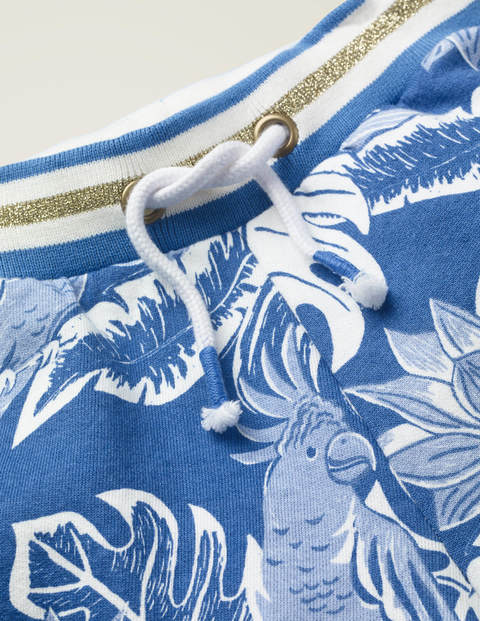 Sparkle Waist Jersey Shorts - Sky Blue Etched Parakeet Palm Sparkle Waist Jersey Shorts - Sky Blue Etched Parakeet Palm