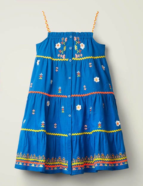 Embroidered Tiered Dress - Bold Blue Embroidered Tiered Dress - Bold Blue