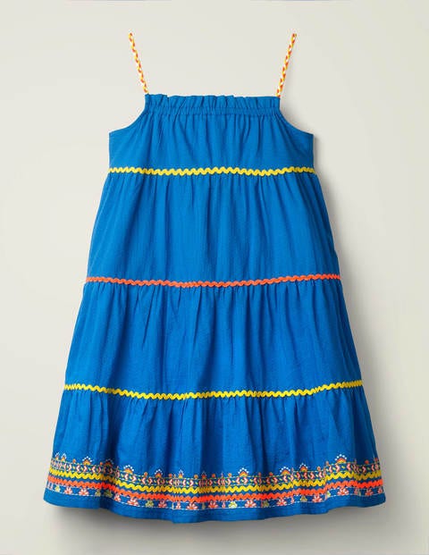 Embroidered Tiered Dress - Bold Blue Embroidered Tiered Dress - Bold Blue