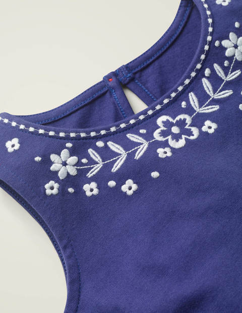 Robe brodée nouée à la taille - Bleu indigo Robe brodée nouée à la taille - Bleu indigo