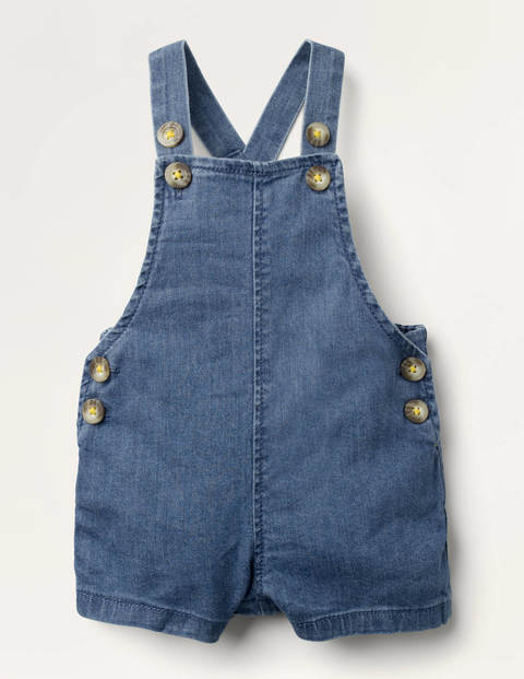 Cropped Woven Dungarees - Mid Chambray