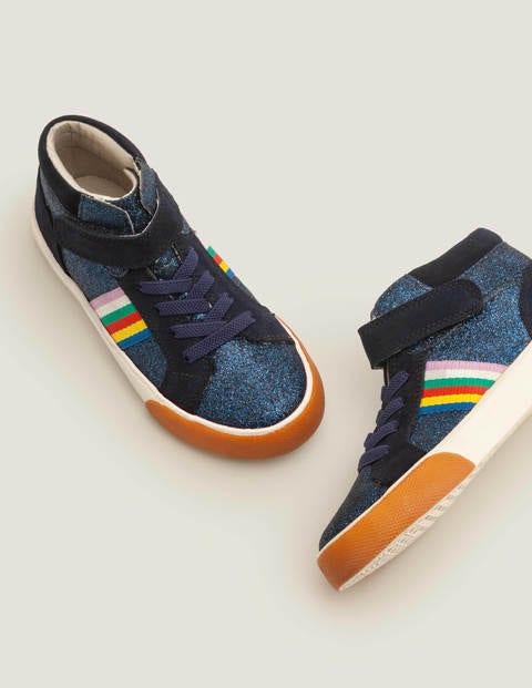 Elasticated Lace High Tops - Navy Blue Glitter Elasticated Lace High Tops - Navy Blue Glitter