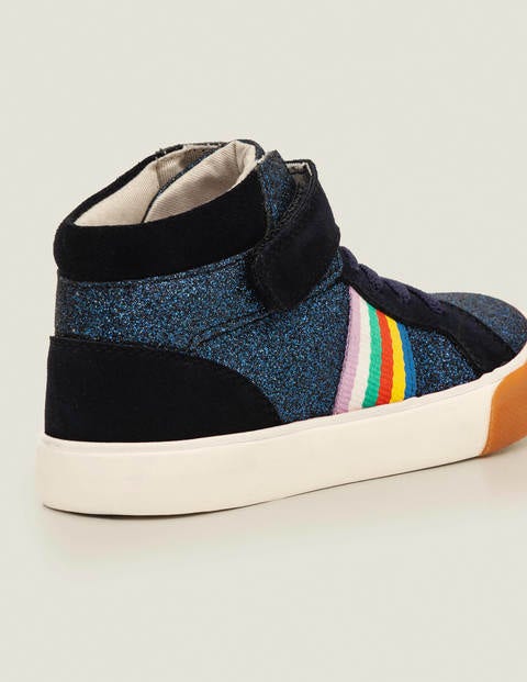 Elasticated Lace High Tops - Navy Blue Glitter Elasticated Lace High Tops - Navy Blue Glitter