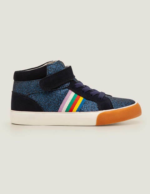 Elasticated Lace High Tops - Navy Blue Glitter Elasticated Lace High Tops - Navy Blue Glitter
