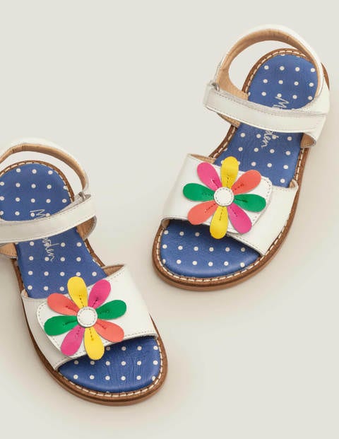 Leather Padded Sandals - White Flower Leather Padded Sandals - White Flower
