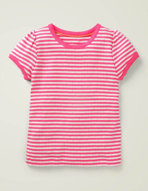 Short-Sleeved Pointelle Top - Bright Camellia Pink/Ivory Short-Sleeved Pointelle Top - Bright Camellia Pink/Ivory