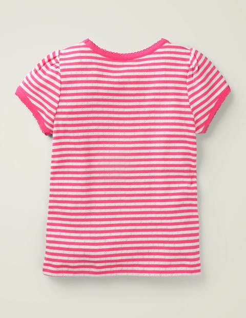 Short-Sleeved Pointelle Top - Bright Camellia Pink/Ivory Short-Sleeved Pointelle Top - Bright Camellia Pink/Ivory