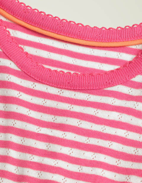 Short-Sleeved Pointelle Top - Bright Camellia Pink/Ivory Short-Sleeved Pointelle Top - Bright Camellia Pink/Ivory