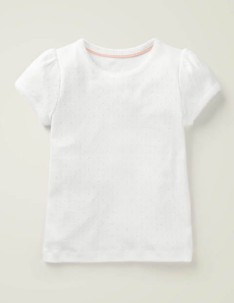 Short-sleeved Pointelle Top - White Short-sleeved Pointelle Top - White