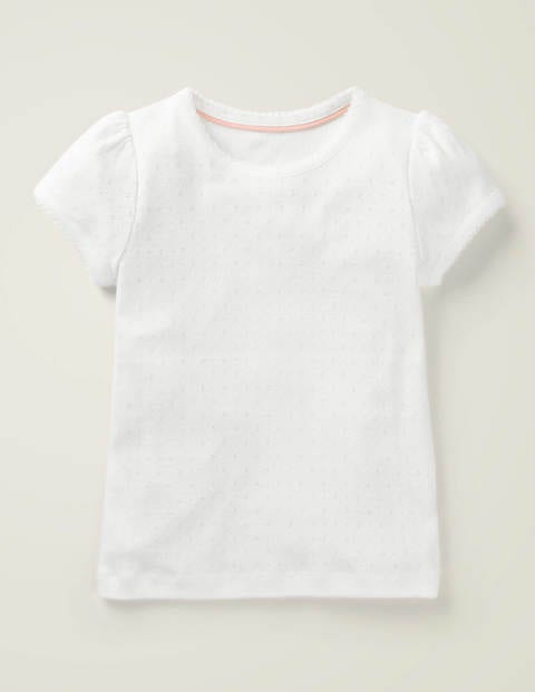 보덴 걸즈 반팔 탑 Boden Short-Sleeved Pointelle Top - White