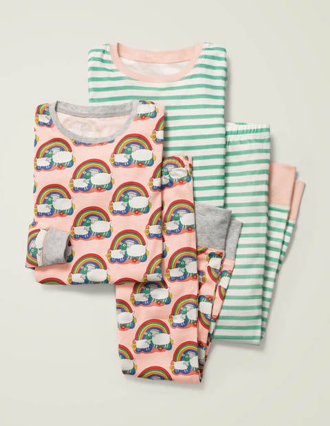 Twin Pack Long John Pajamas - Provence Pink Rainbow Sheep Twin Pack Long John Pajamas - Provence Pink Rainbow Sheep