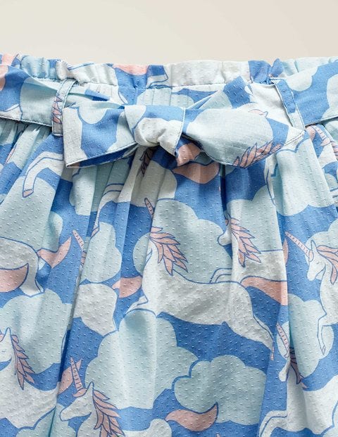 Tie-Waist Printed Skirt - Sky Blue Unicorn Sky Tie-Waist Printed Skirt - Sky Blue Unicorn Sky
