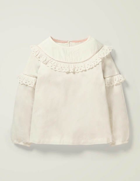 Frill Detail Woven Top - Ivory Broderie Frill Detail Woven Top - Ivory Broderie