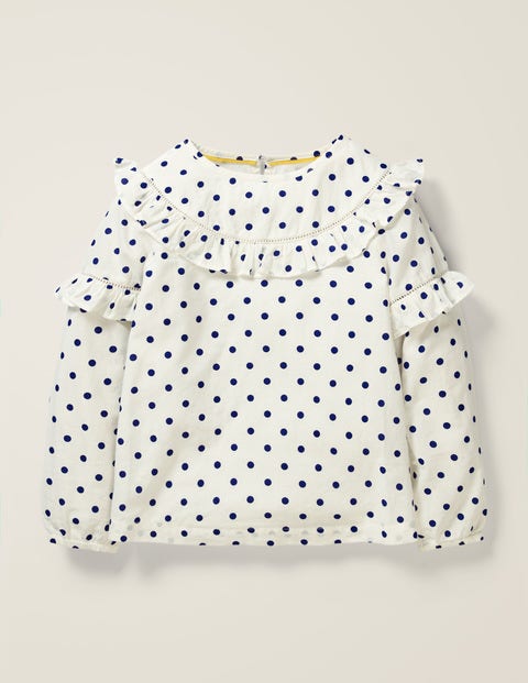 Frill Detail Woven Top - Ivory/College Navy Spot Frill Detail Woven Top - Ivory/College Navy Spot