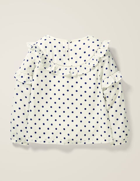 Frill Detail Woven Top - Ivory/College Navy Spot Frill Detail Woven Top - Ivory/College Navy Spot