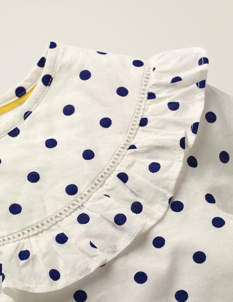 Frill Detail Woven Top - Ivory/College Navy Spot Frill Detail Woven Top - Ivory/College Navy Spot