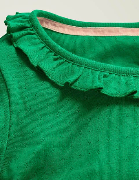 Ruffle Neck Pointelle Top - Eden Green Ruffle Neck Pointelle Top - Eden Green