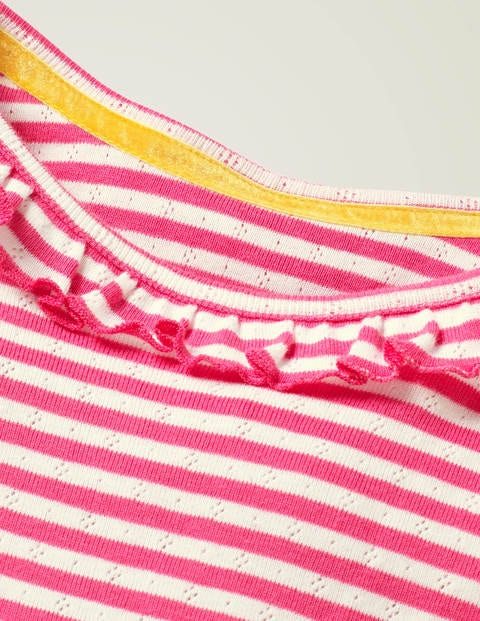 Ruffle Neck Pointelle Top - Camellia Pink/Ivory Ruffle Neck Pointelle Top - Camellia Pink/Ivory