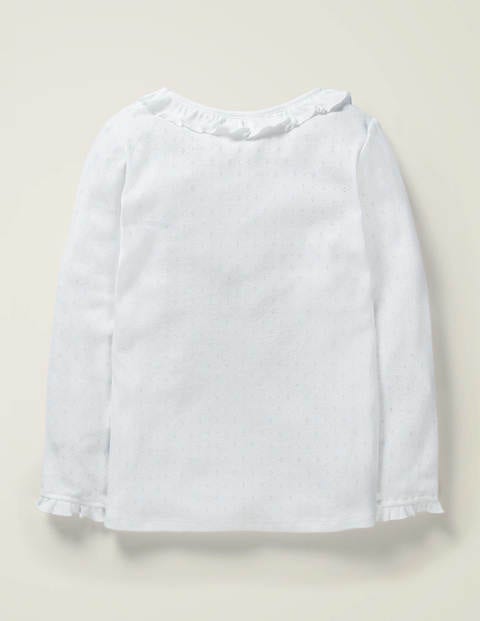 Ruffle Neck Pointelle Top - White Ruffle Neck Pointelle Top - White