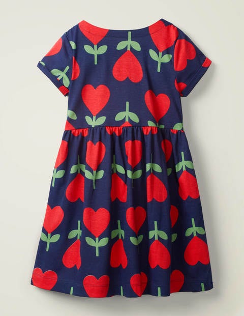 Fun Jersey Dress - College Navy Heart Flower Fun Jersey Dress - College Navy Heart Flower