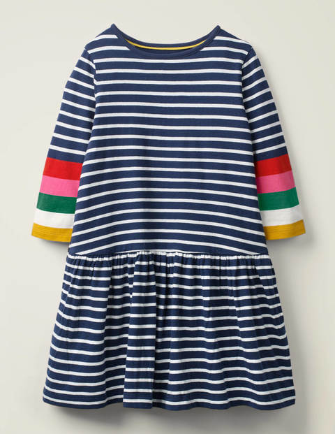 Stripy Jersey Dress - Ivory/Navy Rainbow Cuff Stripy Jersey Dress - Ivory/Navy Rainbow Cuff