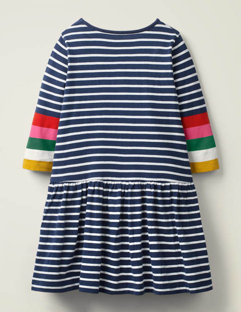 Stripy Jersey Dress - Ivory/Navy Rainbow Cuff Stripy Jersey Dress - Ivory/Navy Rainbow Cuff