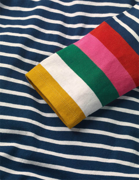 Stripy Jersey Dress - Ivory/Navy Rainbow Cuff Stripy Jersey Dress - Ivory/Navy Rainbow Cuff