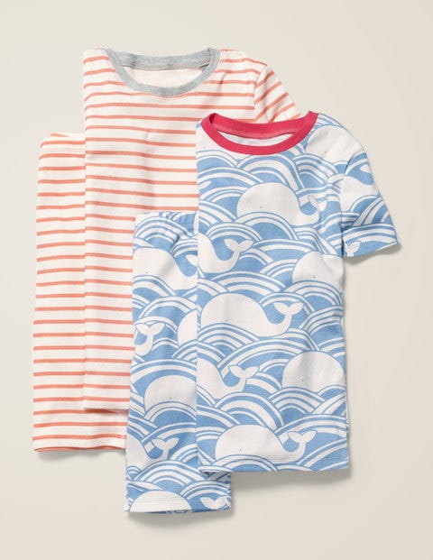 Twin Pack Short John Pyjamas - Light Sky Blue Whale Wave Twin Pack Short John Pyjamas - Light Sky Blue Whale Wave