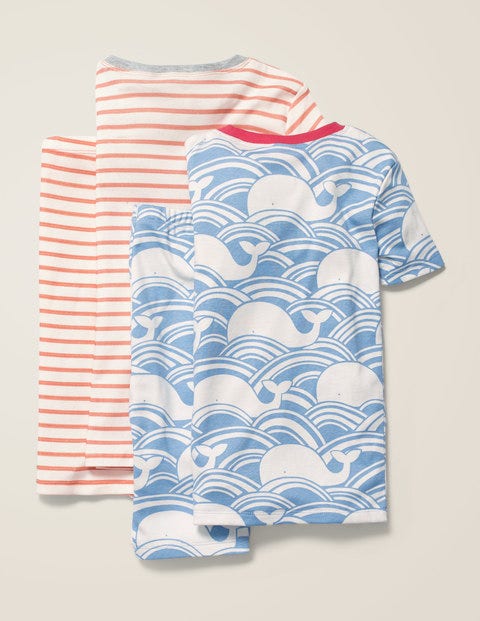 Twin Pack Short John Pyjamas - Light Sky Blue Whale Wave Twin Pack Short John Pyjamas - Light Sky Blue Whale Wave