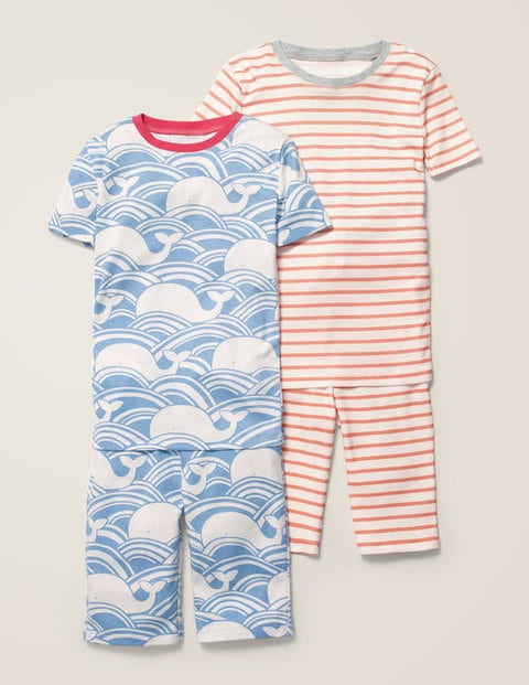 Twin Pack Short John Pyjamas - Light Sky Blue Whale Wave Twin Pack Short John Pyjamas - Light Sky Blue Whale Wave