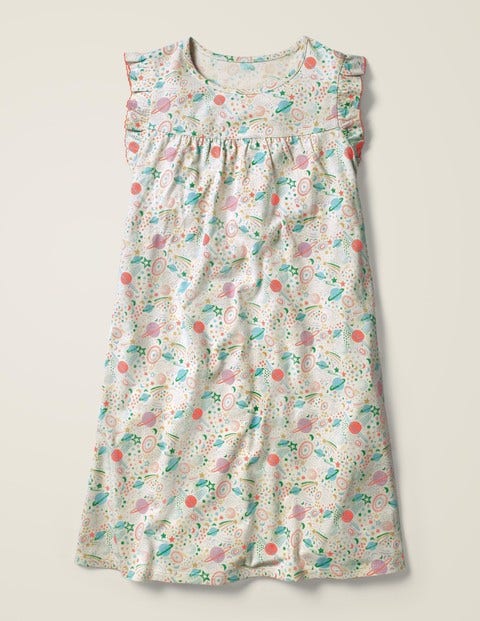 Printed Nightgown - Ivory and Pink Punch Cosmos