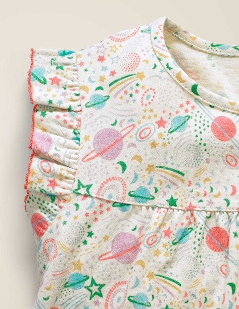Printed Nightie - Ivory and Pink Punch Cosmos Printed Nightie - Ivory and Pink Punch Cosmos