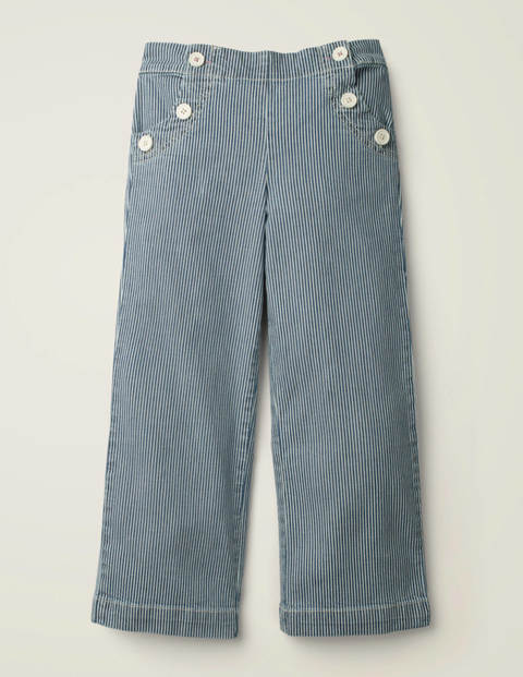 Button Front Sailor Trousers - Indigo Blue Ticking Stripe