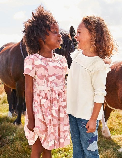 Nostalgic Collar Printed Dress - Soft Pink Unicorn Sky Nostalgic Collar Printed Dress - Soft Pink Unicorn Sky