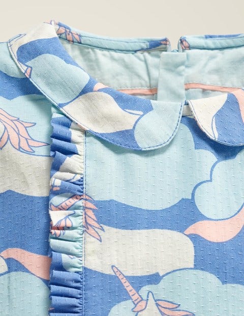 Nostalgisches Gemustertes Kleid Mit Kragen - Dezentes Blau, Einhörner/Himmel Nostalgisches Gemustertes Kleid Mit Kragen - Dezentes Blau, Einhörner/Himmel