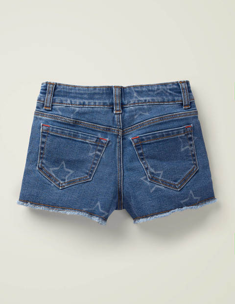 Denim-Shorts - Mittleres Vintageblau, Sterne Denim-Shorts - Mittleres Vintageblau, Sterne