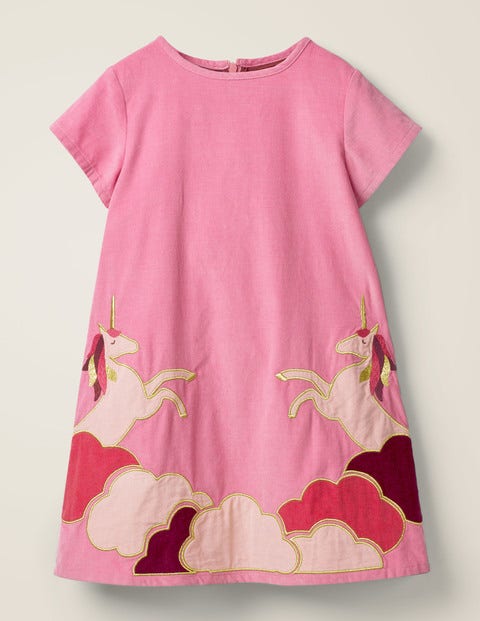Webkleid mit Einhorn-Applikation - Kirschblütenrosa Webkleid mit Einhorn-Applikation - Kirschblütenrosa